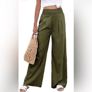 Linen Blend Pleated Palazzo Pants